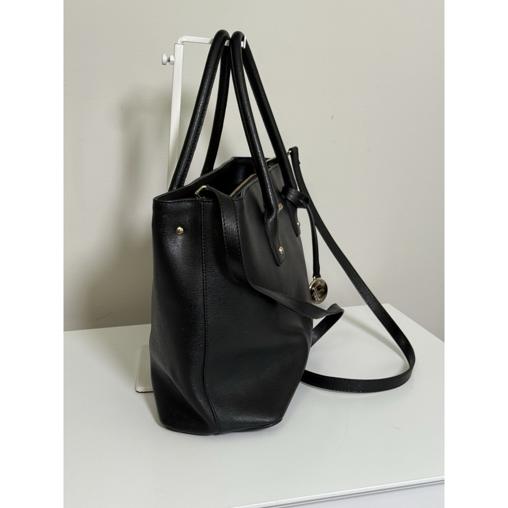 Furla Black Saffiano Leather Top Handle Tote Bag with Crossbody Shoulder Strap - Picture 3 of 12